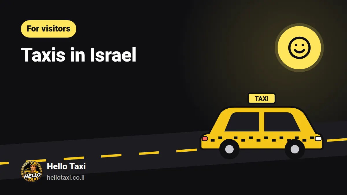 A visitor with a suitcase getting into a yellow Israeli taxi — illustration